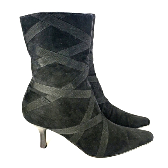 Laura Ashley Shoes - Laura Ashley Grey's Black Fuax Suede, Square Toe, Kitten Heel, Bootie Wmn 10 M
